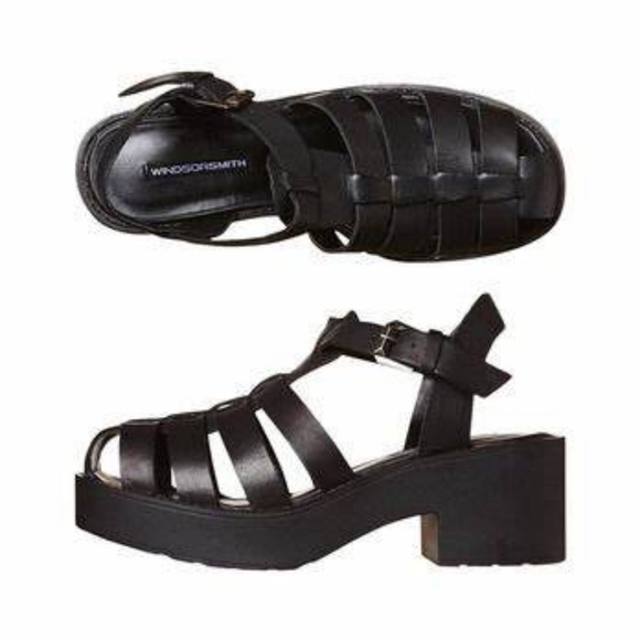 WINDSOR SMITH Lily Black Leather 90s Chunky Platform Block Heel Sandals - Picture 3 of 16